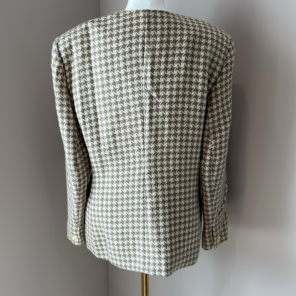 Vintage Prophecy cream taupe houndstooth long sleeve blazer jacket - Picture 3 of 14